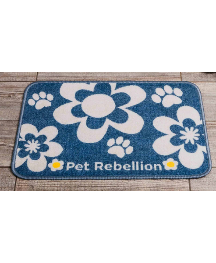 Pet Rebellion Dinner Mate – Pet Feeding Mat- Flowers Blue